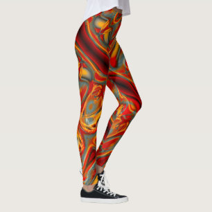 Curved staines in scratched orange to red on grey leggings