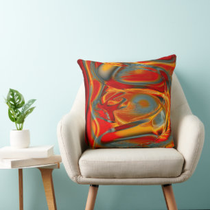 Curved staines in scratched orange to red on grey  throw pillow