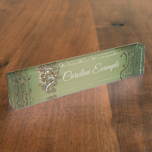 Curved steampunk piano keyboard. nameplate