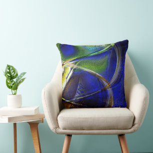 Curved strokes over sepia to green and blue rind throw pillow