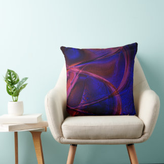Curved strokes over startling red and blue crust throw pillow