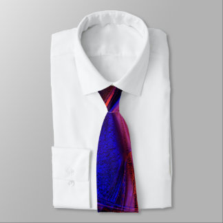 Curved strokes over startling red and blue crust tie