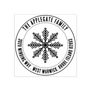 Curved Text Snowflake Winter Name & Address Rubber Stamp