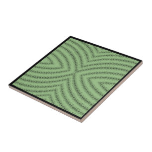 Curved Textured Brushstrokes Pattern Black Green Tile