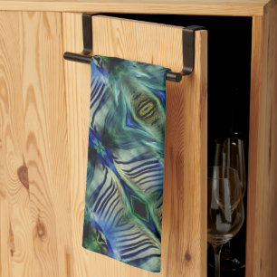 Curved transverse stripes in showy green and blue  kitchen towel