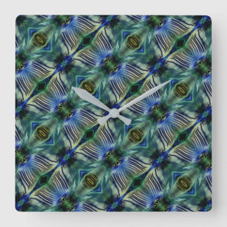 Curved transverse stripes in showy green and blue  square wall clock