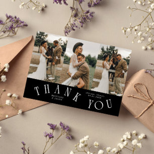 Curved Typography Black Wedding Multi Photo Thank You Card