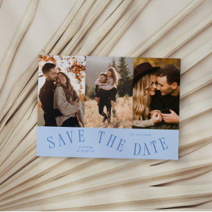 Curved Typography Multi Photo Icy Blue Save The Date