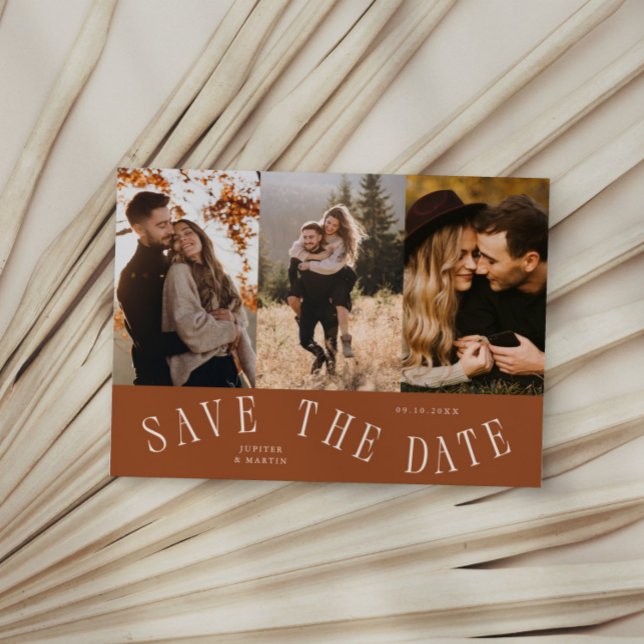 Curved Typography Multi Photo Terracotta Save The Date (Creator Uploaded)