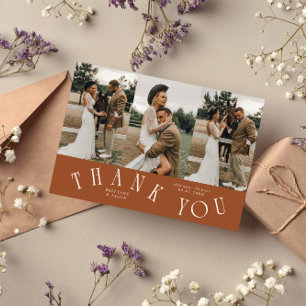 Curved Typography Terracotta Wedding Multi Photo Thank You Card