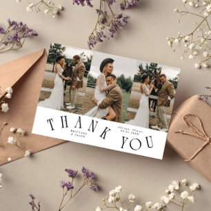 Curved Typography White Wedding Multi Photo  Thank You Card