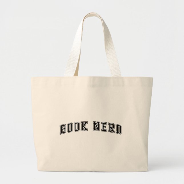 Curved Varsity Style Book Nerd Large Tote Bag (Front)