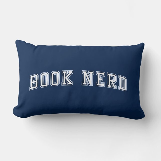 Curved Varsity Style Book Nerd with Editable Colou Lumbar Pillow (Front)