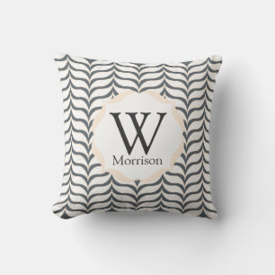 Curved White Cream Chevrons Pattern Monogram Throw Pillow