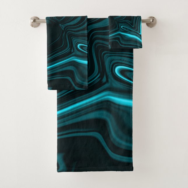 Curves in dark turquoise blue, deep sky or cyan bath towel set (Insitu)