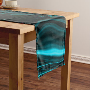 Curves in dark turquoise blue, deep sky or cyan long table runner