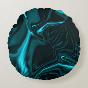 Curves in turquoise blue, deep sky or cyan. round pillow