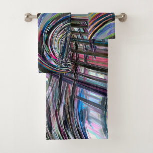 Curves looking like space road, colourful notched bath towel set