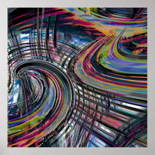 Curves looking like space road, colourful notched  poster