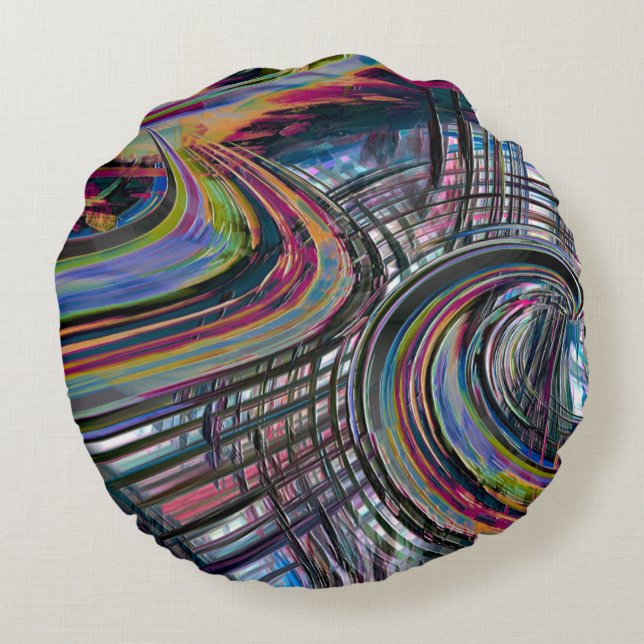 Curves looking like space roadway, coloured carved round pillow (Back)