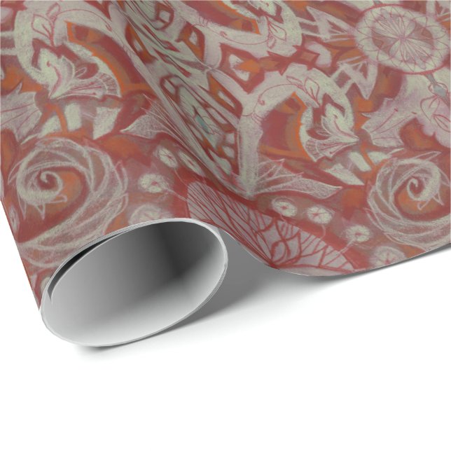 Curves & Lotuses, abstract arabesque pattern Wrapping Paper (Roll Corner)