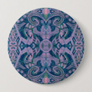 Curves & Lotuses, abstract floral, lavender & blue 4 Inch Round Button