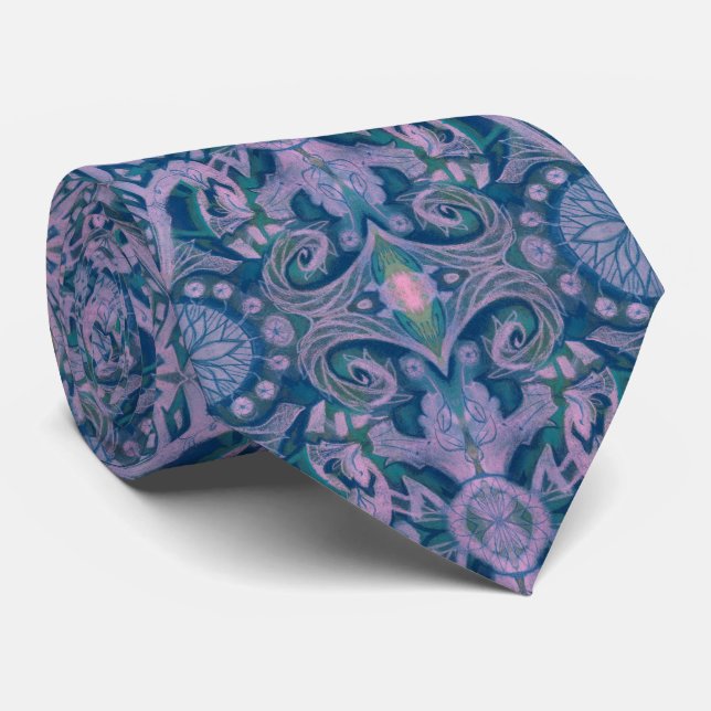 Curves & Lotuses, abstract floral, lavender & blue Tie (Rolled)