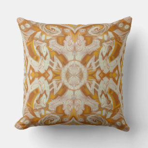 Curves & Lotuses, abstract floral pattern, yellow, Throw Pillow