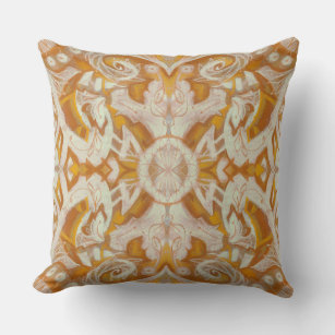 Curves & Lotuses, abstract floral pattern, yellow, Throw Pillow