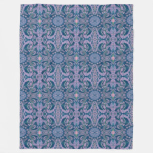 Curves & Lotuses, abstract pattern lavender & blue Fleece Blanket