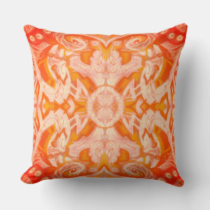 Curves & Lotuses, abstract pattern, yellow orange Throw Pillow