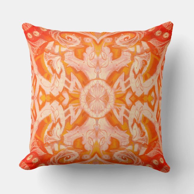 Curves & Lotuses, abstract pattern, yellow orange Throw Pillow (Front)