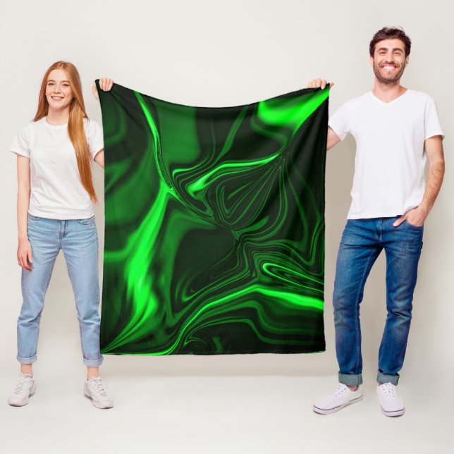 Curves or undulations green metallic, deep dark fleece blanket (In Situ)
