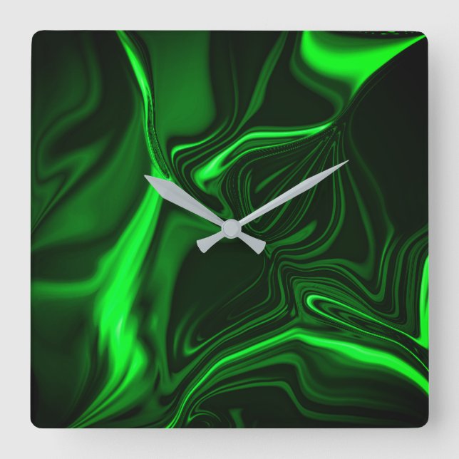Curves or undulations green metallic, deep dark square wall clock (Front)