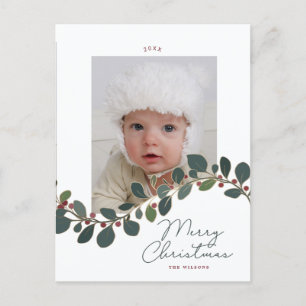 Curving Berry Leaf spray photo Christmas Holiday Postcard