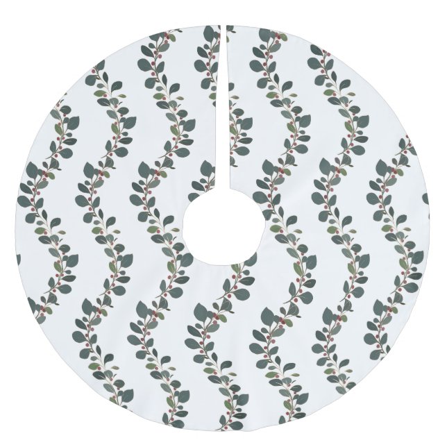 Curving Leaves and Berries spray Christmas Holiday Brushed Polyester Tree Skirt (Front)