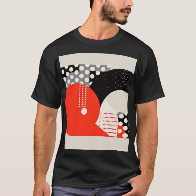 Curving shapes in red, grey and black T-Shirt (Front)