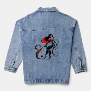 Curvy Abstract Silhouette Art Denim Jacket