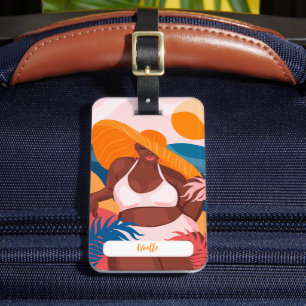 Curvy Black Woman, Beach Vacation Ready Luggage Tag