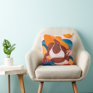 Curvy Black Woman, Beach Vacation Ready Throw Pillow