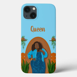 Curvy, Black Woman, Houseplants, Orange & Blue  iPhone 13 Case