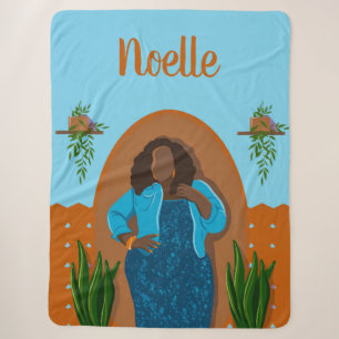 Curvy, Black Woman, Houseplants, Orange & Blue Sherpa Blanket
