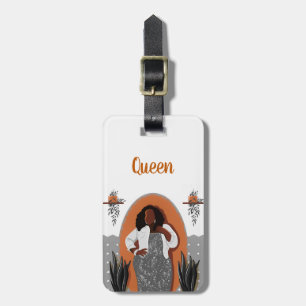 Curvy, Black Woman, Houseplants, Orange & Grey Luggage Tag