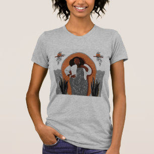 Curvy, Black Woman, Houseplants, Orange & Grey T-Shirt