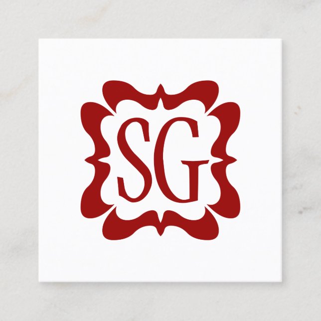 Curvy Box 02 - Initials - Ruby Red Square Business Card (Front)