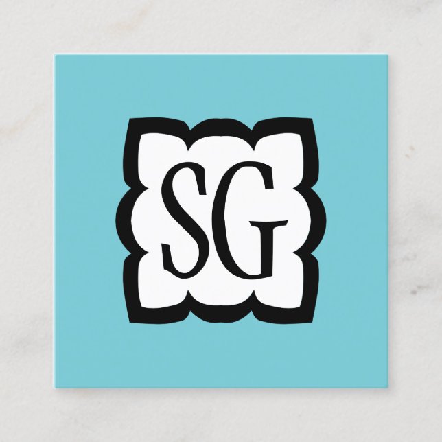 Curvy Box 03 - Initials - Black and Robin Egg Blue Square Business Card (Front)