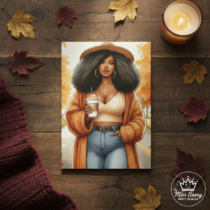 Curvy Cozy African American Woman Thanksgiving Card