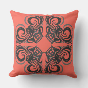 Curvy Graphite & Coral Retro Throw Pillow