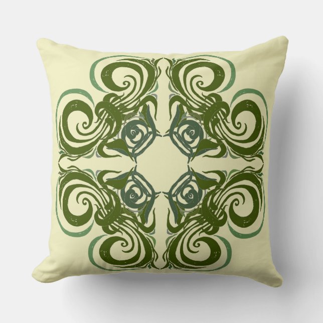 Curvy Green Retro Throw Pillow (Front)