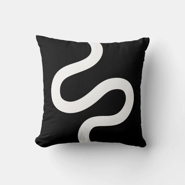 Curvy Line 02 - White on Black Throw Pillow (Front)